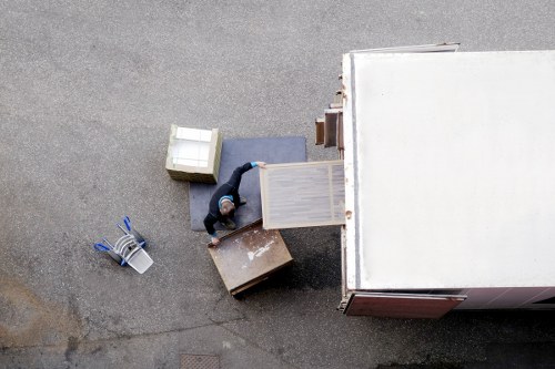 Prepared moving boxes and furniture for a home relocation in Westminster